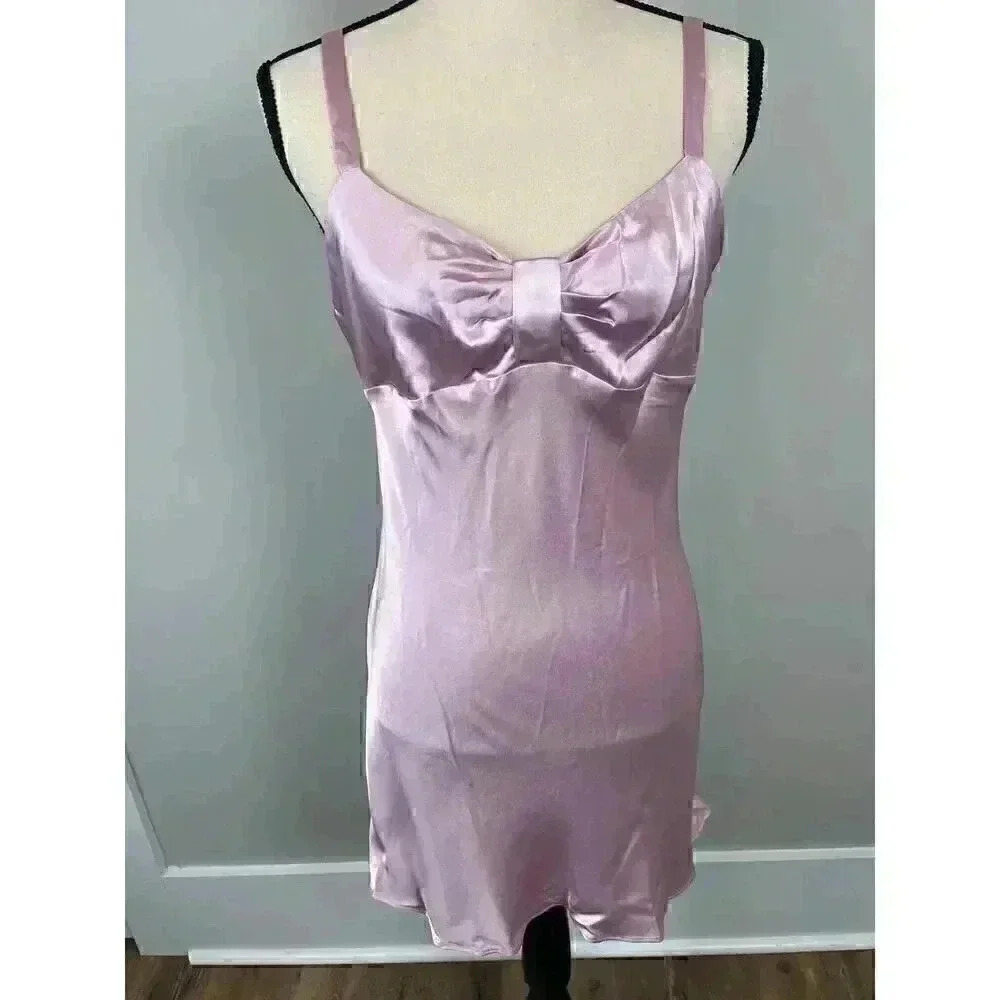 Victoria's Secret Angels Satin Babydoll Nightgown Slip Dress Bow Pink Women's M
